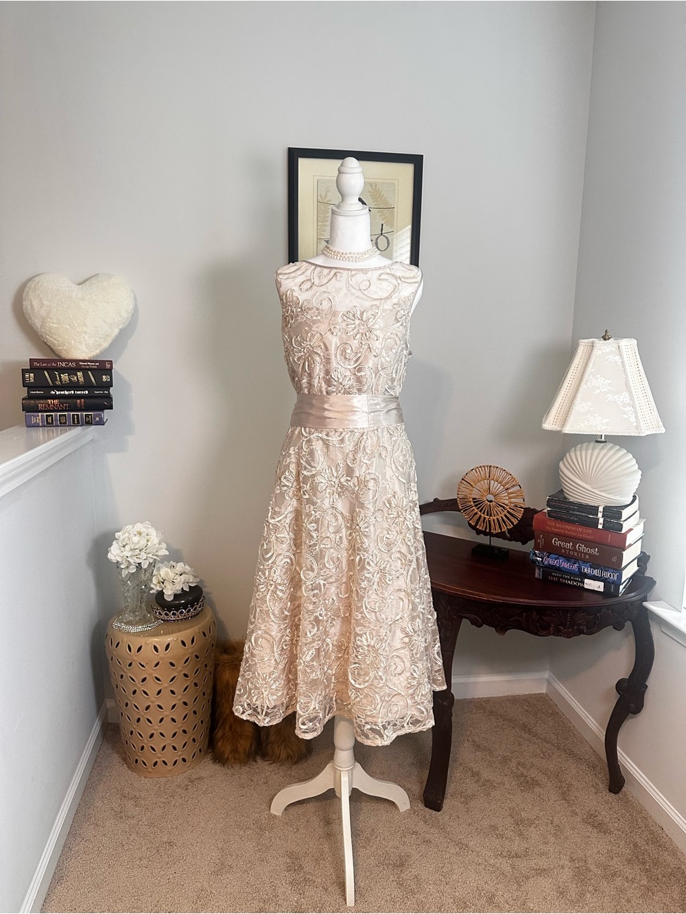 Jessica Howard champagne gold floral lace midi size 16 mother of bride event